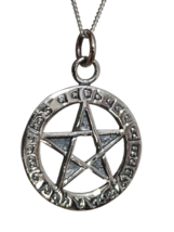 Elfin Protection Pendant Pentacle Spell Wording Wicca Pagan Pentagram 925 Silver - £38.29 GBP