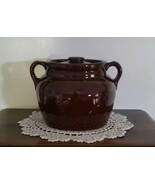 Vintage Ceramic Bean Pot ~ Side Handles ~ Lid ~  Brown Glazed ~ USA ~ 7&quot;... - $1,488.27 MXN