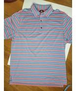 LN Men&#39;s FJ FootJoy pink blue stripe Golf polo Shirt large - £17.12 GBP
