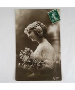 Young Woman &amp; Lily of the Valley Porte Bonheur Postcard RPPC France Post... - £7.64 GBP