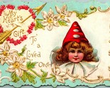 Child In Red Cone Hat Heart Gift Diecut Valentines Embossed UNP 1910s Po... - $18.04