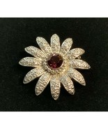Sunflower ST Diamond Cut Brooch With Amethyst Colored Rhinestone Center - $20.37 CAD
