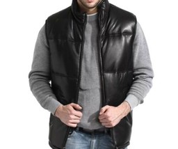 Men's Black -padded Lambskin Leather Vest 3XL - $149.95