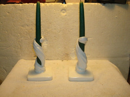 2 Westmoreland White Milk Glass Spiral Candle Holders 1933 VINTAGE - £27.97 GBP
