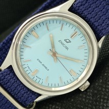 Antique Enicar Star Jewels 160 Swiss Mens Tiffany Blue Dial Watch a425131-2 - £48.83 GBP