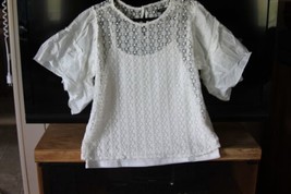 Stella &amp; Dot (new) GERTIE TOP - WHITE FLORAL EYELET LACE - L - £25.80 GBP