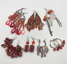 VTG Shades Of Orange Fashion Pierced Earrings Lot 7 Pair Costume Jewelry - £7.86 GBP