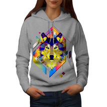 Wellcoda Colourful Wolf Shape Womens Hoodie, Geometry Casual Hooded Sweatshirt - £29.05 GBP