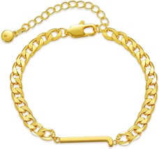 Bracelet for Women Gold Initial Sideways Letter A Z 5MM Cuban Link Curb Chain 18 - £20.43 GBP