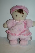 Carters Just One Year Doll Rattle Pink Plush Flowers Brunette Soft Stuff... - $20.32