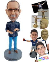 Personalized Bobblehead Happy guy with funny hand moves wearing dashing clothing - £72.72 GBP