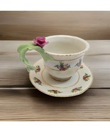 Royal Albert Old Country Roses Teacup &amp; Saucer Rare 3D Rose Bud Leaf Han... - $785.79 MXN