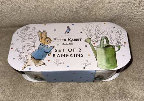 Primary image for BEATRIX POTTER Peter Rabbit Bakeware Ceramic RAMEKINS set of 2 Easter New