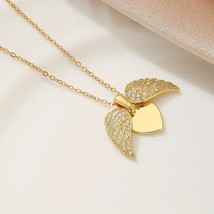 Fashion Women Jewelry Chain Necklace Crystal Angel Wings Love Heart Pendant - £11.79 GBP