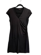 ATHLETA Womens Dress NECTAR V Neck Faux Wrap Ruched Side Black Short Sz XS - £17.31 GBP