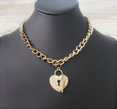 Gold Tone Necklace - Heart Shape with Key Pendant - $14.99