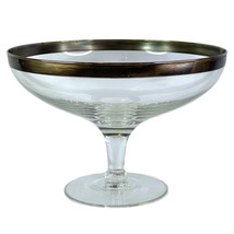 Silver Rim Glass Compote Bowl 5” H 7.5” T Footed Round Dorothy Thorpe St... - £21.89 GBP