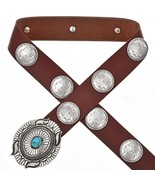 Navajo Morgan Dollar Replica Concho Belt w Turquoise Old Pawn Style Buckle - £284.24 GBP