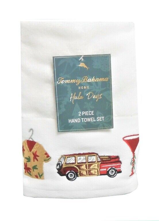 Tommy Bahama Embroidered Hand Towel Tropical Christmas Set of 2 Happy Huladays - $41.46