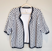 CHICO&#39;S White w/ Black Polka Dots Short Sleeve Open Front Cardigan Sweater Sz 3 - $18.95