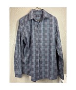 Tasso Elba Men&#39;s Black Blue Dobby Woven Button Down Plaid Shirt Size Medium - $27.96 CAD