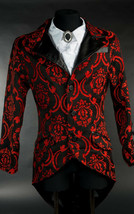 Men&#39;s Black Red Brocade Steampunk Tailcoat Victorian Vampire Goth Jacket - £76.46 GBP