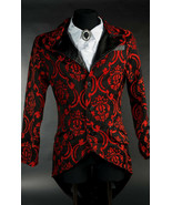 Men&#39;s Black Red Brocade Steampunk Tailcoat Victorian Vampire Goth Jacket - £76.46 GBP