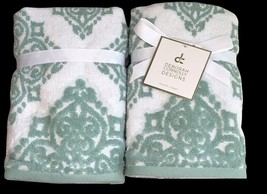 Deborah Connolly Hand Towels Set of 2 Summer Beach Chenille Sculptured Green - £31.23 GBP