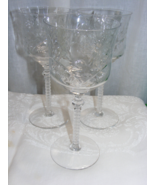 Vintage Crystal Set of 3 Wine Glasses Spiral Stem Etched Cornflower - €38,30 EUR