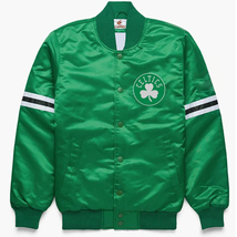NBA Boston Celtics Vintage Green Satin Bomber Baseball Varsity Letterman Jacket - £83.66 GBP