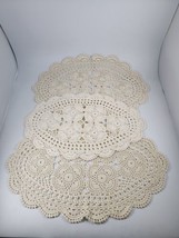 Hand Crochet Ecru Ivory Doily Doilies Table Runner Placemat Dresser Scarf Qty 3 - $14.84