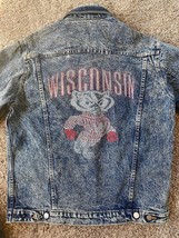 VTG University of Wisconsin Bucky Badger Denim Jean Jacket - Acid Wash - Large - £96.66 GBP
