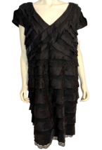 London Times Woman Black V Neck Short Sleeve Lined Tiered Pencil Dress Sz 20W - £37.84 GBP