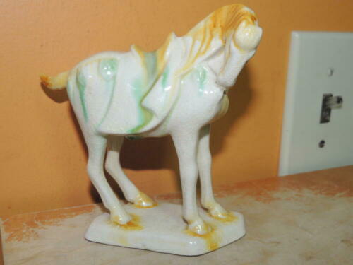 Chinese Mud Horse 5&quot;x4.75&quot; beige Mudman Mud Man Tang style Sancai drip g... - $12.59