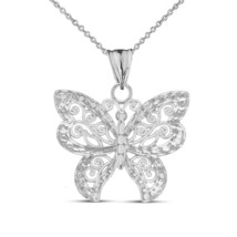 925 Sterling Silver Filigree Butterfly Pendant Necklace 16&quot;,18&quot;,20&quot;,22&quot; Made USA - £21.92 GBP+