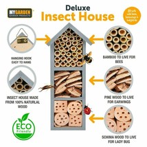 Wooden Insect Bee Bug Hotel House Natural Wood Shelter Garden Nest Box Nesting - £14.32 GBP