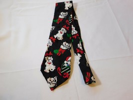 Christmas Silk Tie Neck neckwear print Black w/ Dalmation Puppies EUC -- - £16.19 GBP