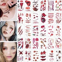 30 Sheets 3D Zombie Scar Tattoos Fake Scars Bloody Costume Makeup Halloween Deco - £17.86 GBP