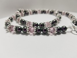 Iridescent Purple Crystal Pearl and Light Amethyst Crystal Necklace - £32.25 GBP