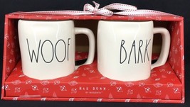Rae Dunn WOOF BARK Coffee Mug Gift Set of 2 Christmas Gift Set Large Letter New - £27.20 GBP