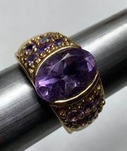 Sterling Silver 13 MM  925 and Gold-Tone Accent Amethyst Ring Size 8.5 - £120.28 GBP