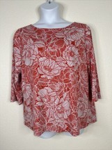 Ruby Rd Womens Plus Size 1X Red Floral Stretch Top 3/4 Sleeve - £13.98 GBP