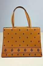 Adrienne Vittadini Leather Tote Bag Double Strap Tan Shopper Embroidered... - $350.00