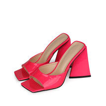 New Super High Heel Slippers Female Designer Slide Summer Green Patent Leather P - £64.20 GBP