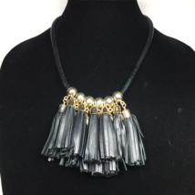 White House Black Market Necklace Gold Tone &amp; Black Fringe 18-21&quot; - £14.21 GBP