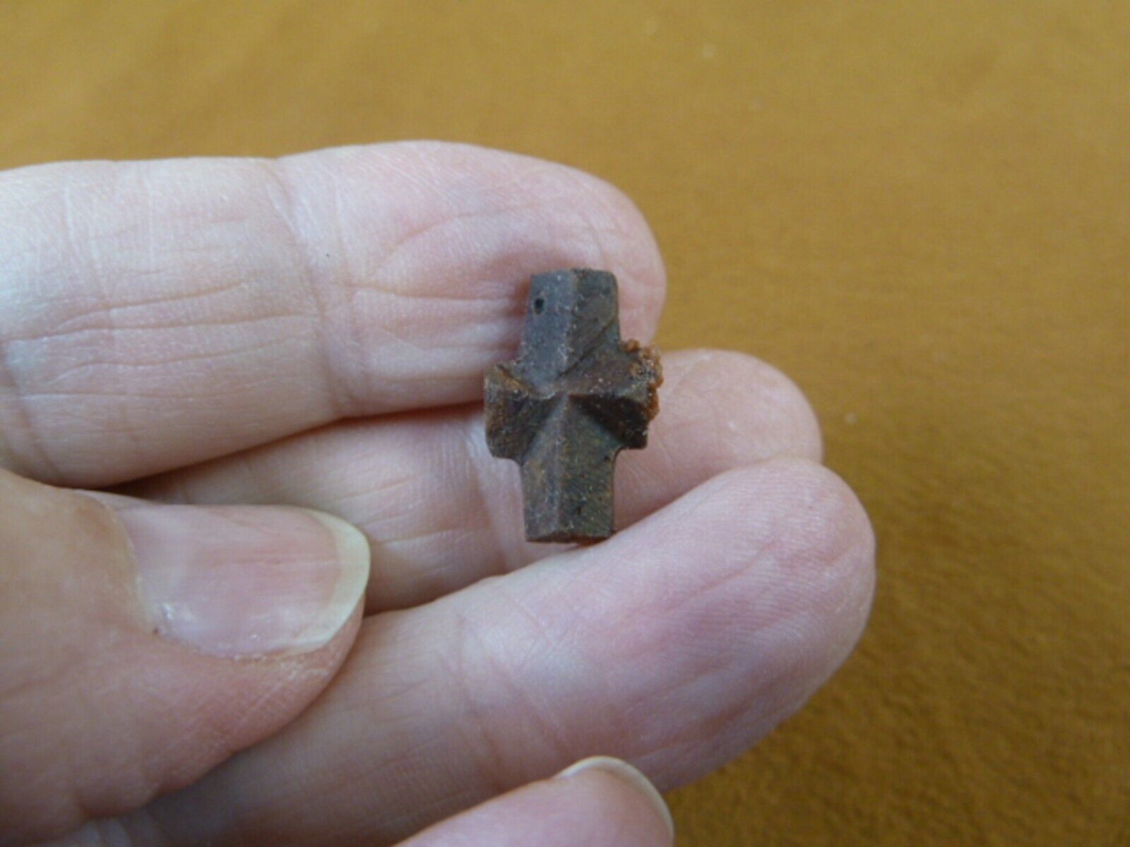 (CR593-104) 5/8&quot; Fairy Stone CHRISTIAN CROSS oiled Staurolite Crystal MA... - $15.88