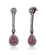 Brown Plated Stainless Steel Pink and Clear Crystal Dangle Earrings TK316 - $23.38 CAD