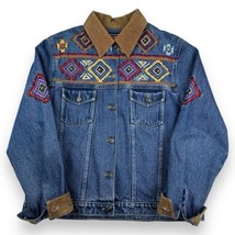 Vtg Agapo Jacket Aztec Western Embroidered Womens Denim Jacket Sz M Trucker Jean - £22.10 GBP