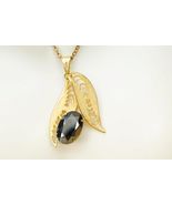 Vintage Costume Jewelry Gold Tone Filigree Hematite Stone Pendant Neckla... - $19.79