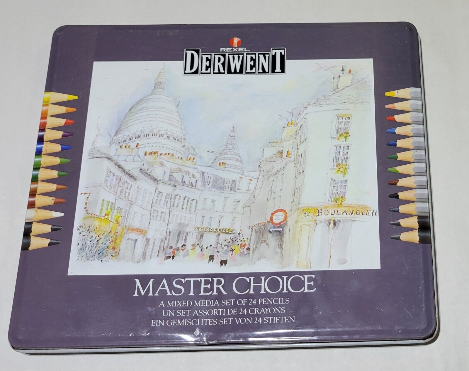 Derwent Master Choice Mixed Media Set 24 Pencils Sketch Watercolor Tin Box - £16.39 GBP